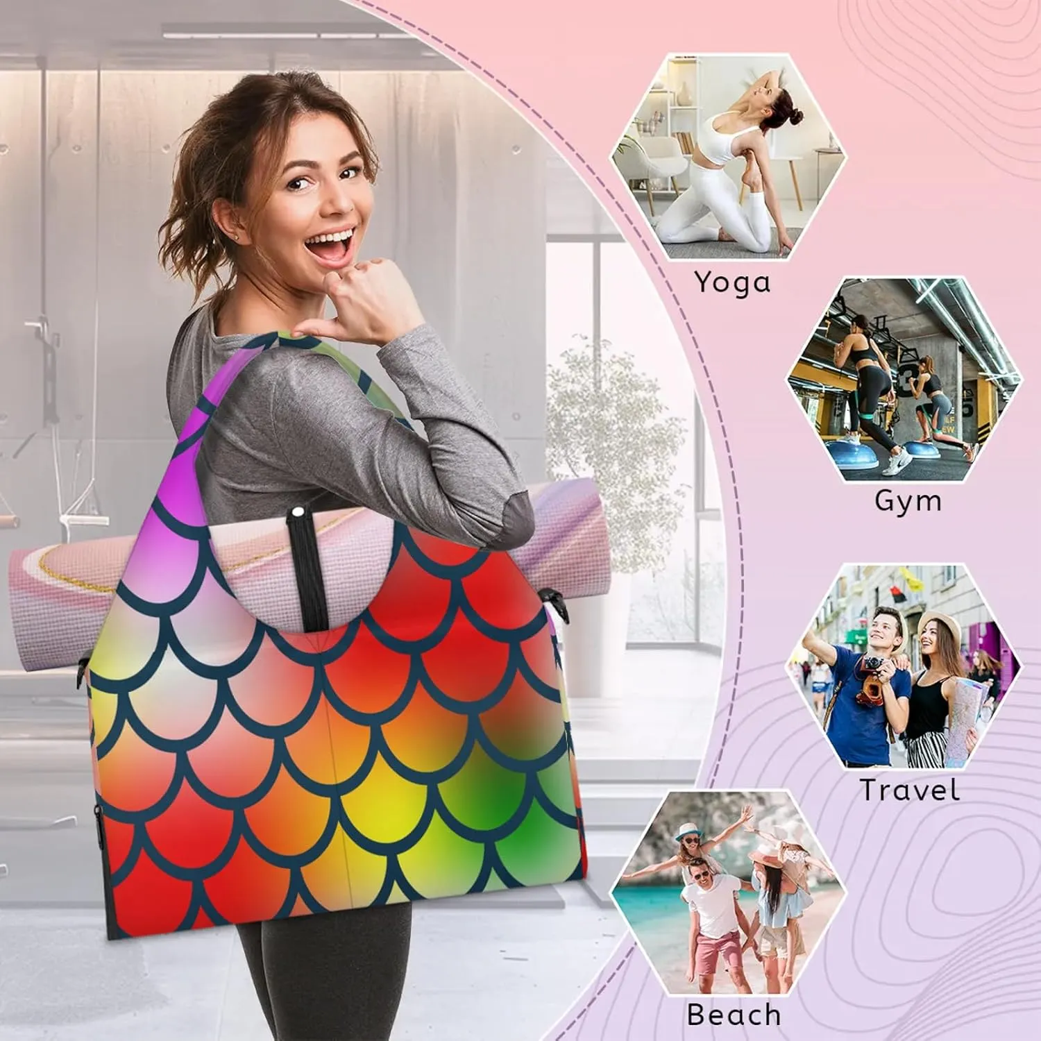 KOBLEN Yoga Gym Bags for Women Duffel Bag with Shoe Compartment and Yoga Mat Portable Weekender Bags for Pilates Travel Offices Workout Beach