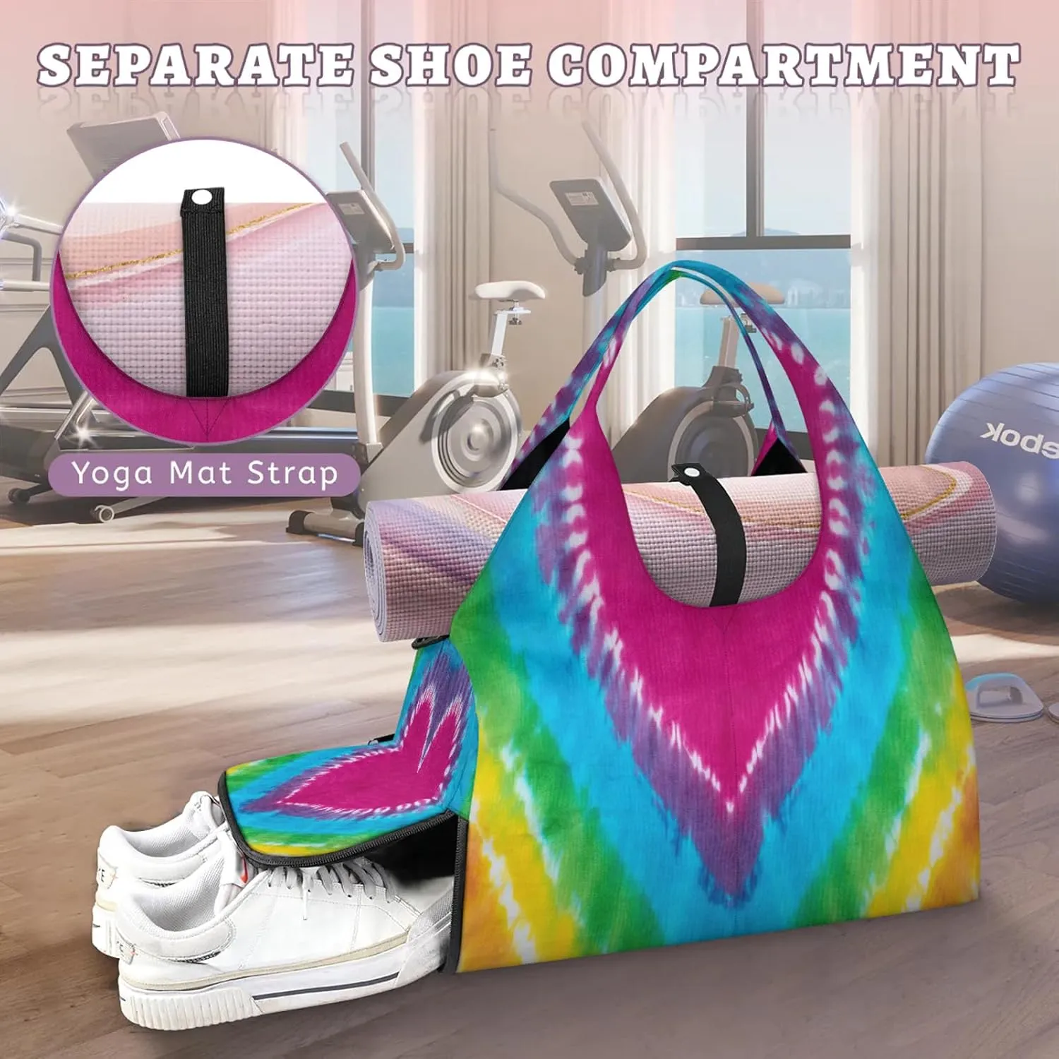 KOBLEN Yoga Gym Bags for Women Duffel Bag with Shoe Compartment and Yoga Mat Portable Weekender Bags for Pilates Travel Offices Workout Beach