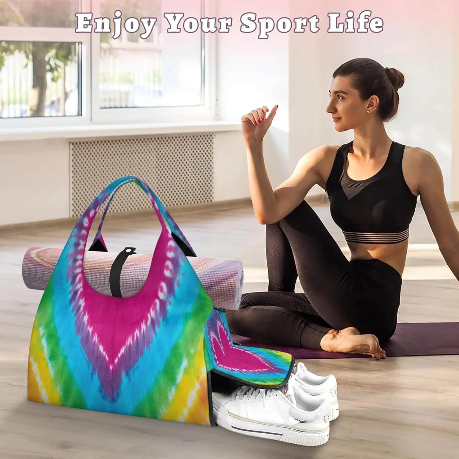 KOBLEN Yoga Gym Bags for Women Duffel Bag with Shoe Compartment and Yoga Mat Portable Weekender Bags for Pilates Travel Offices Workout Beach
