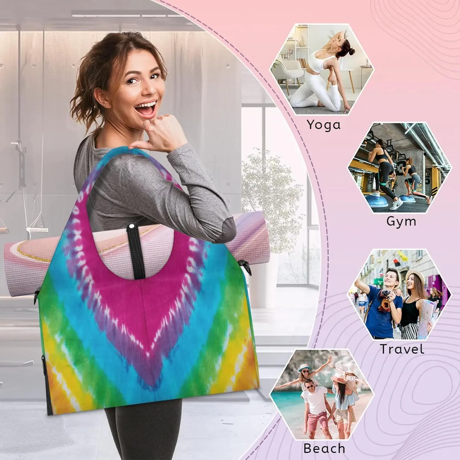 KOBLEN Yoga Gym Bags for Women Duffel Bag with Shoe Compartment and Yoga Mat Portable Weekender Bags for Pilates Travel Offices Workout Beach