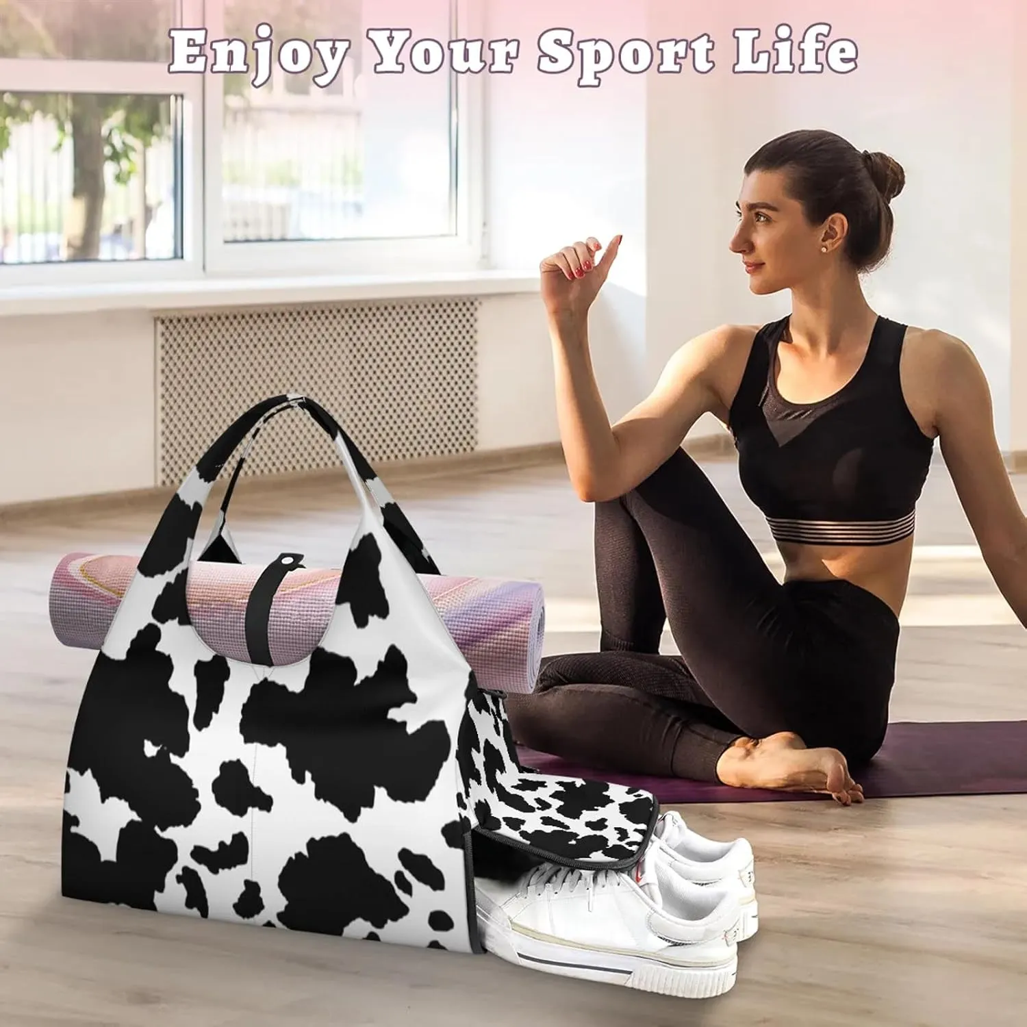 KOBLEN Yoga Gym Bags for Women Duffel Bag with Shoe Compartment and Yoga Mat Portable Weekender Bags for Pilates Travel Offices Workout Beach