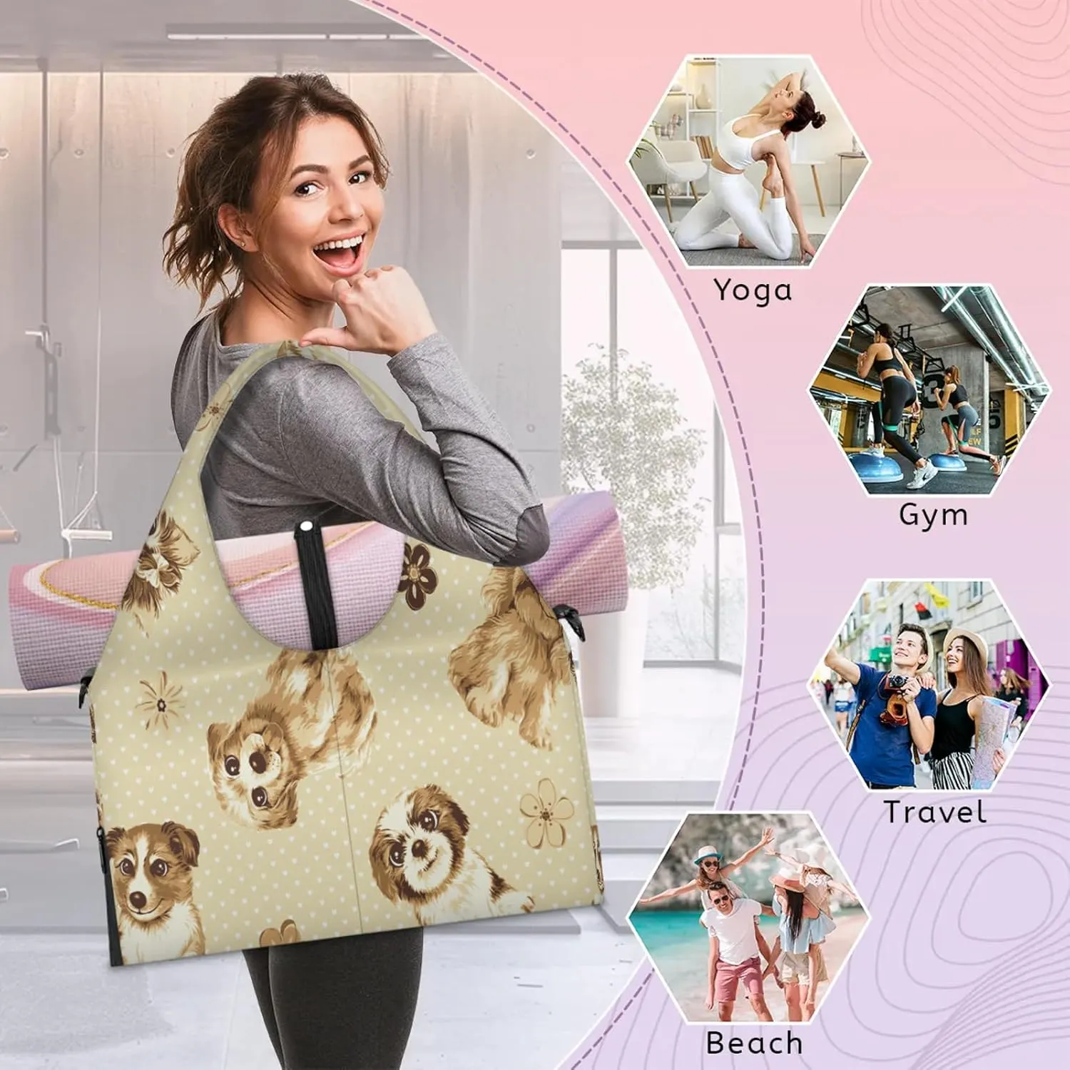 KOBLEN Yoga Gym Bags for Women Duffel Bag with Shoe Compartment and Yoga Mat Portable Weekender Bags for Pilates Travel Offices Workout Beach