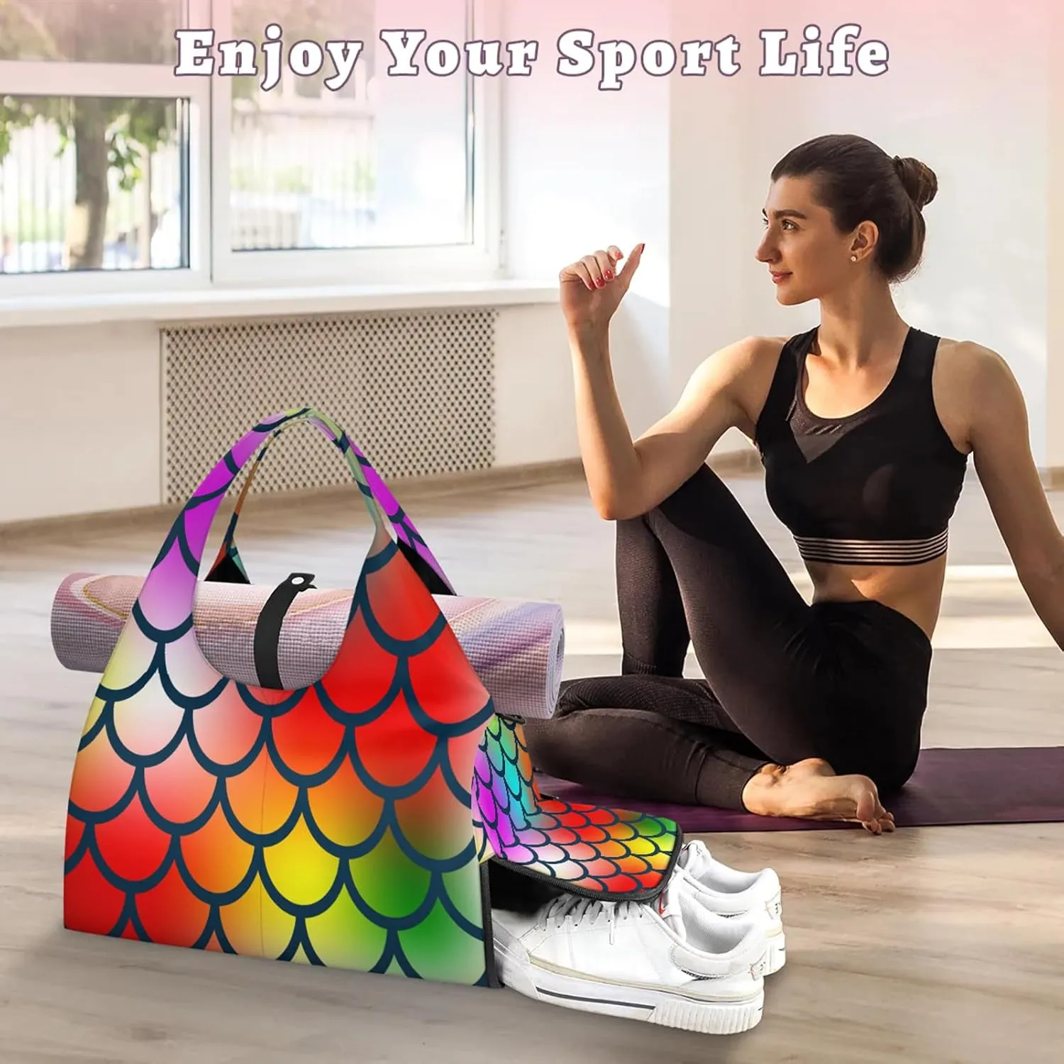 KOBLEN Yoga Gym Bags for Women Duffel Bag with Shoe Compartment and Yoga Mat Portable Weekender Bags for Pilates Travel Offices Workout Beach