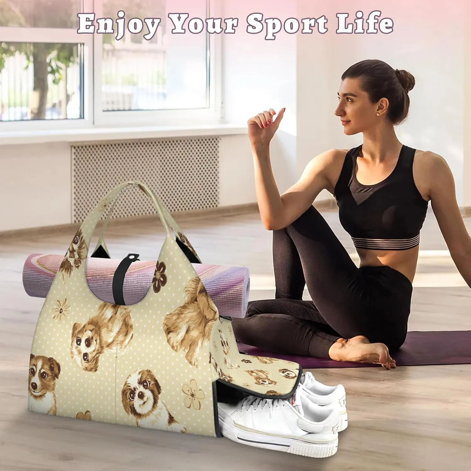 KOBLEN Yoga Gym Bags for Women Duffel Bag with Shoe Compartment and Yoga Mat Portable Weekender Bags for Pilates Travel Offices Workout Beach