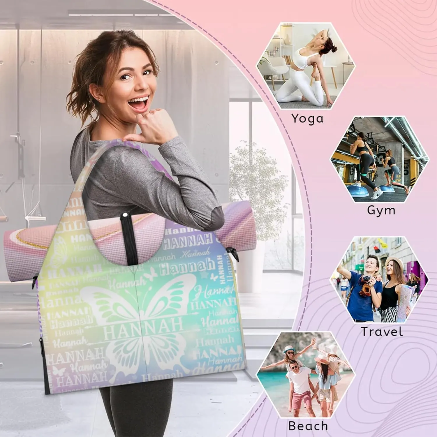 KOBLEN Yoga Gym Bags for Women Duffel Bag with Shoe Compartment and Yoga Mat Portable Weekender Bags for Pilates Travel