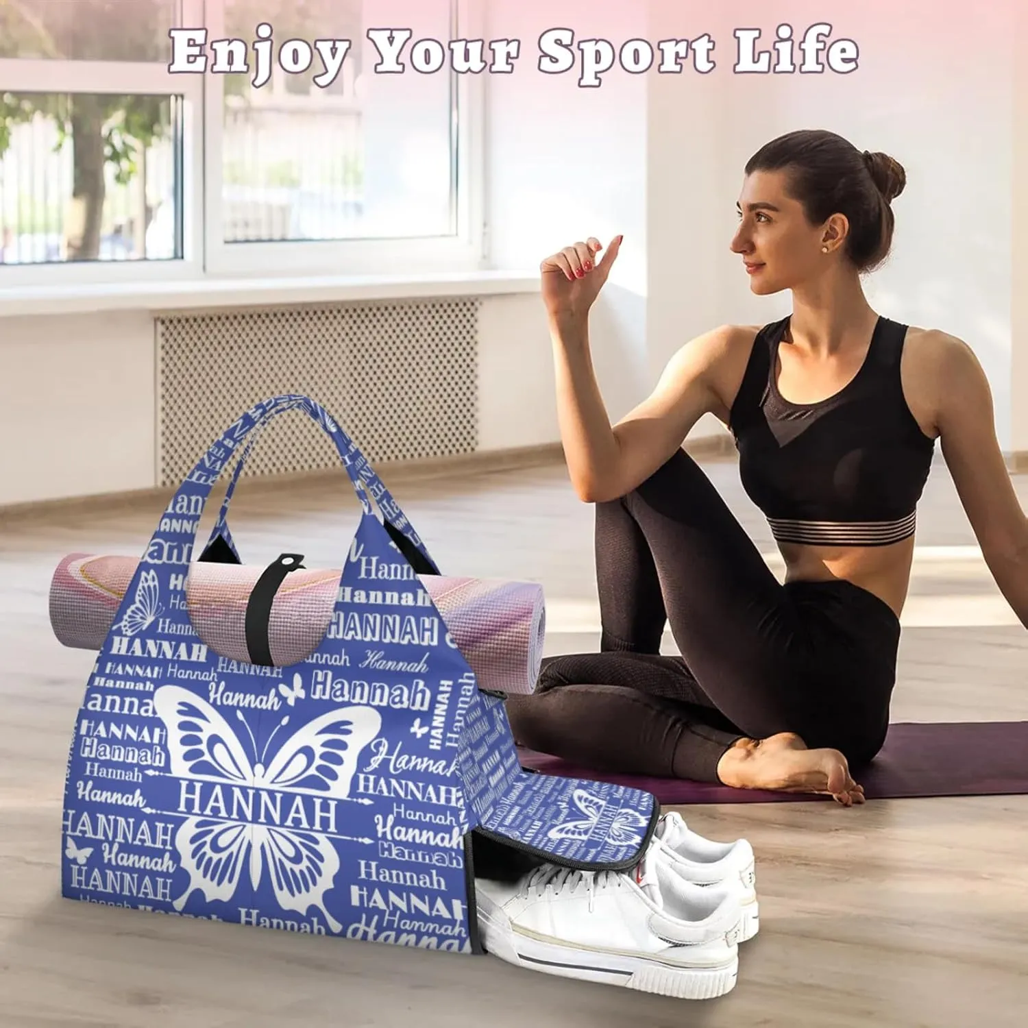 KOBLEN Yoga Gym Bags for Women Duffel Bag with Shoe Compartment and Yoga Mat Portable Weekender Bags for Pilates Travel