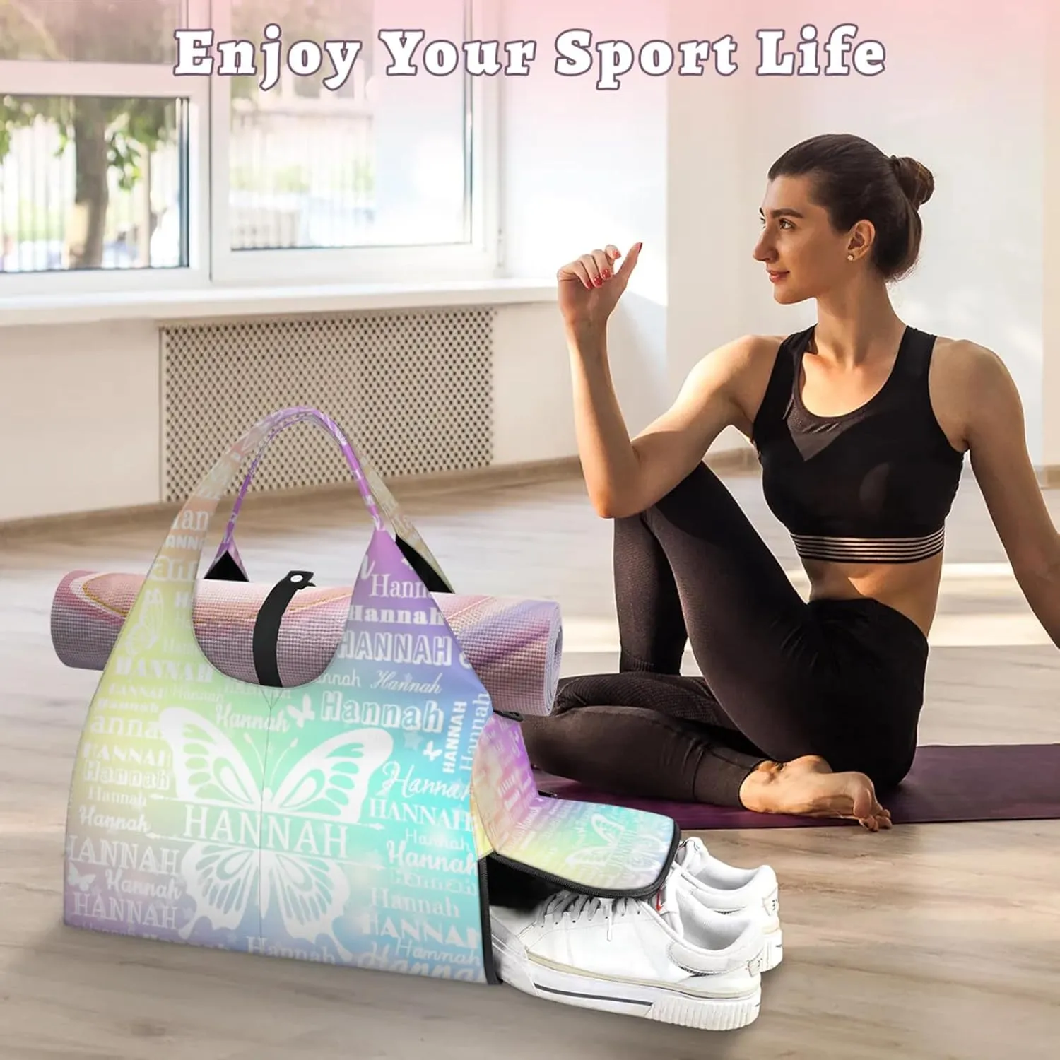 KOBLEN Yoga Gym Bags for Women Duffel Bag with Shoe Compartment and Yoga Mat Portable Weekender Bags for Pilates Travel
