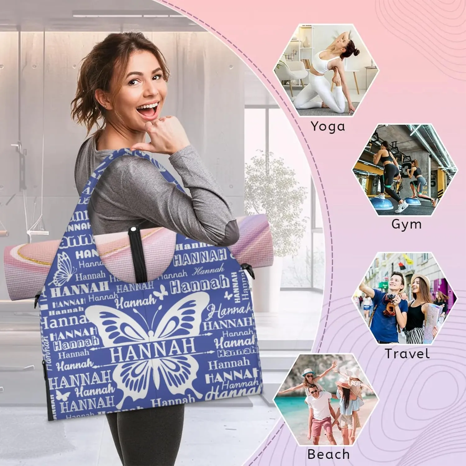 KOBLEN Yoga Gym Bags for Women Duffel Bag with Shoe Compartment and Yoga Mat Portable Weekender Bags for Pilates Travel