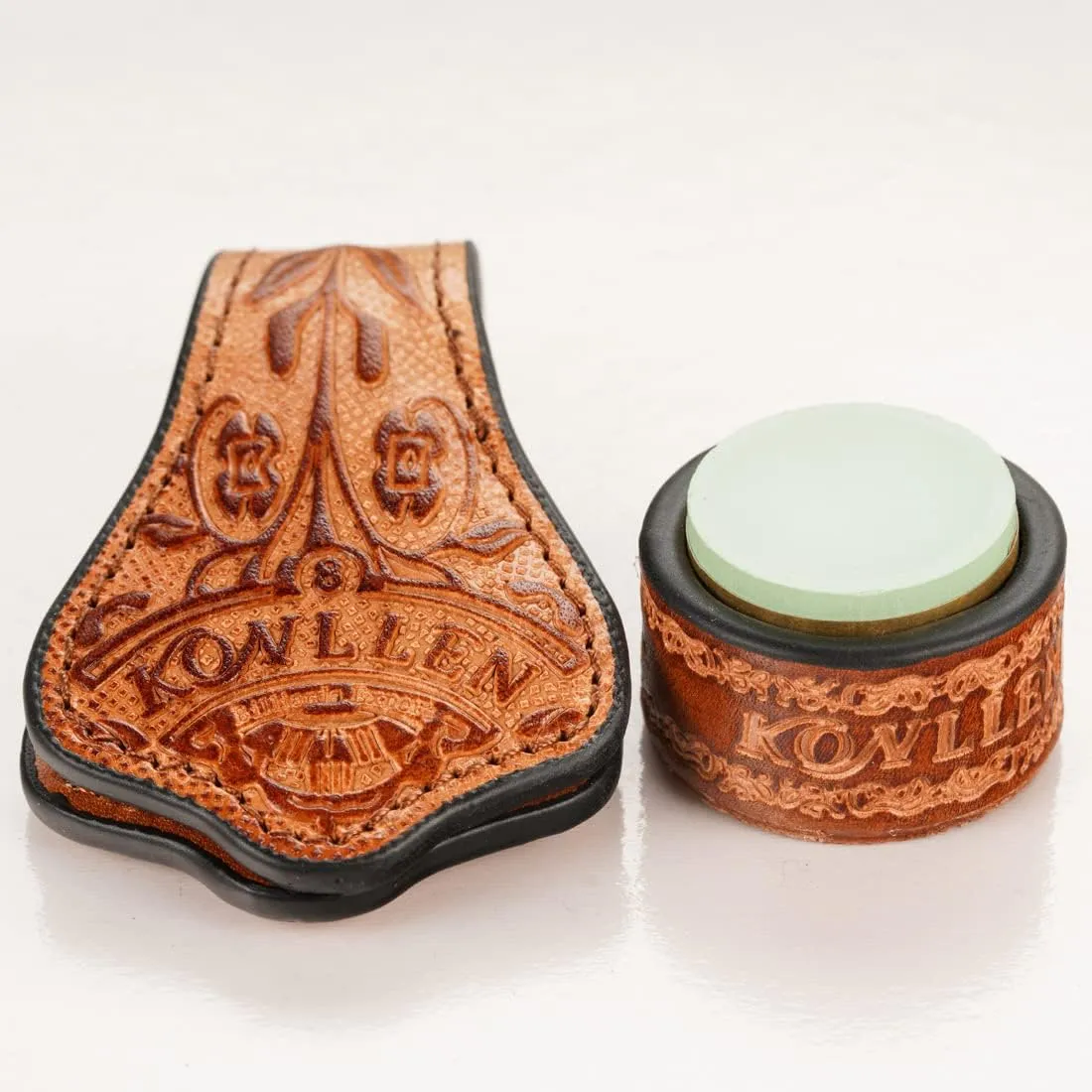 KONLLEN Leather Engraved Chalk Holder Magnetic Vegetable Tanned Leather Pool Cue Snooker Silent Billiard Accessories