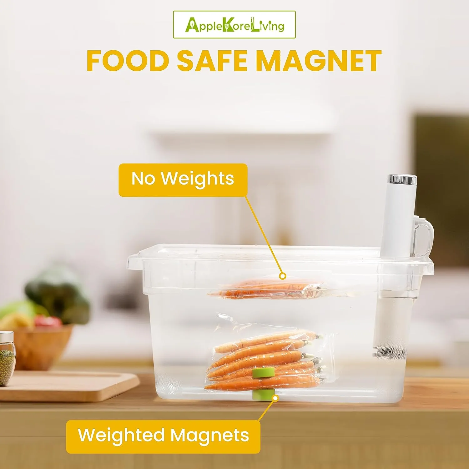 KORE Sous Vide Weighted Magnets,Stainless Steel & Food Grade Silicone,Keep Food Bags Fully Submerged & Prevent Floating Bags, Racks and Other Sous Vide Accessories (Apple Green,2 pack)