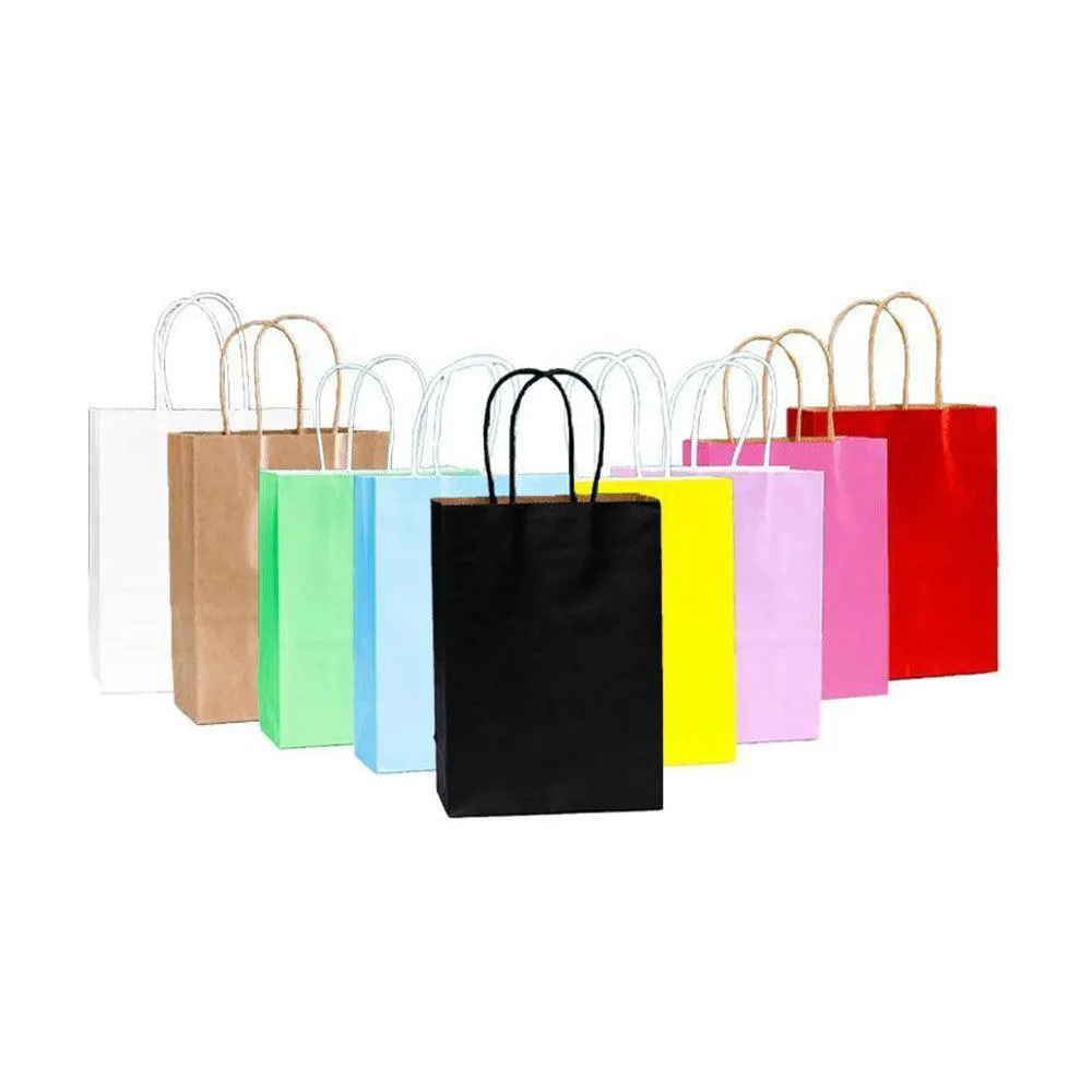 Kraft Carry Shopping Paper Bags 20-100PCS 12Colours
