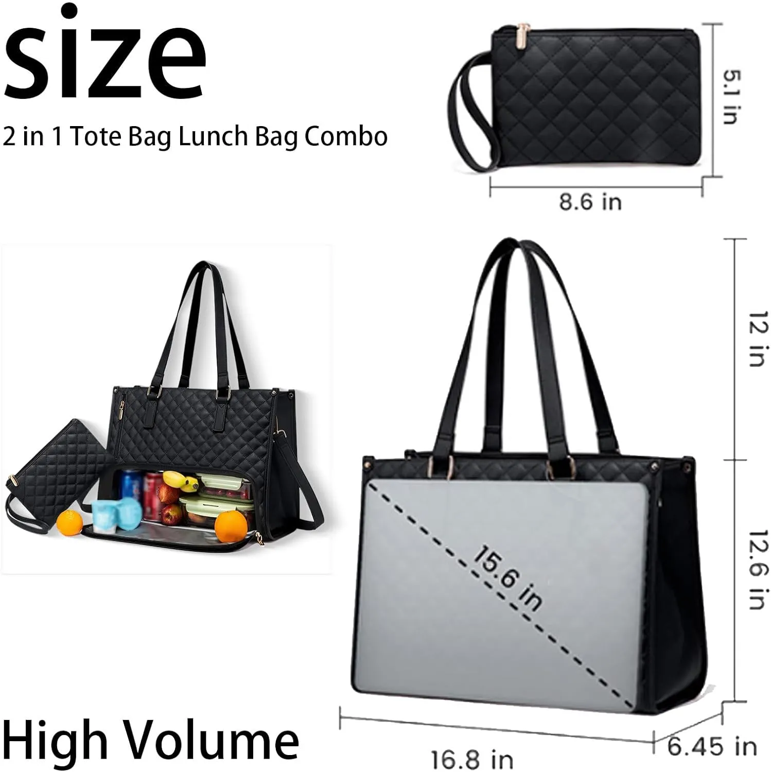 Kristie Leblanc Tote Bag, 2 in 1 Tote Lunch Bag Combo, 15.6 Inch Large Pu Laptop Bags with Insulated Lunch Compartment (Khaki,One Size)