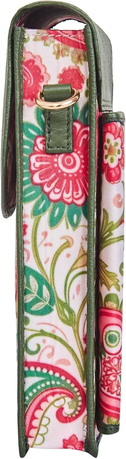 Ladies Cell Phone Crossbody Wallet with Leather Detailing