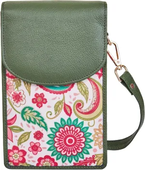 Ladies Cell Phone Crossbody Wallet with Leather Detailing
