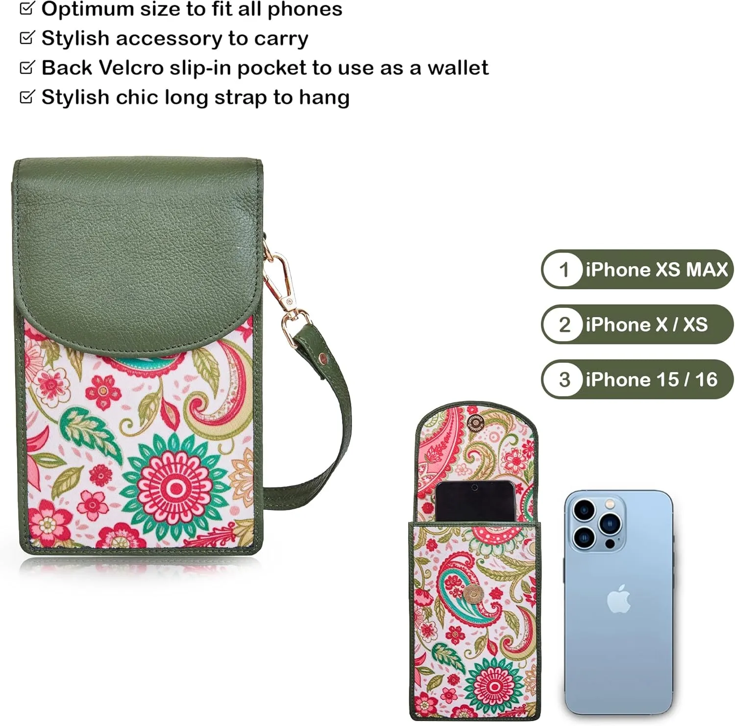 Ladies Cell Phone Crossbody Wallet with Leather Detailing