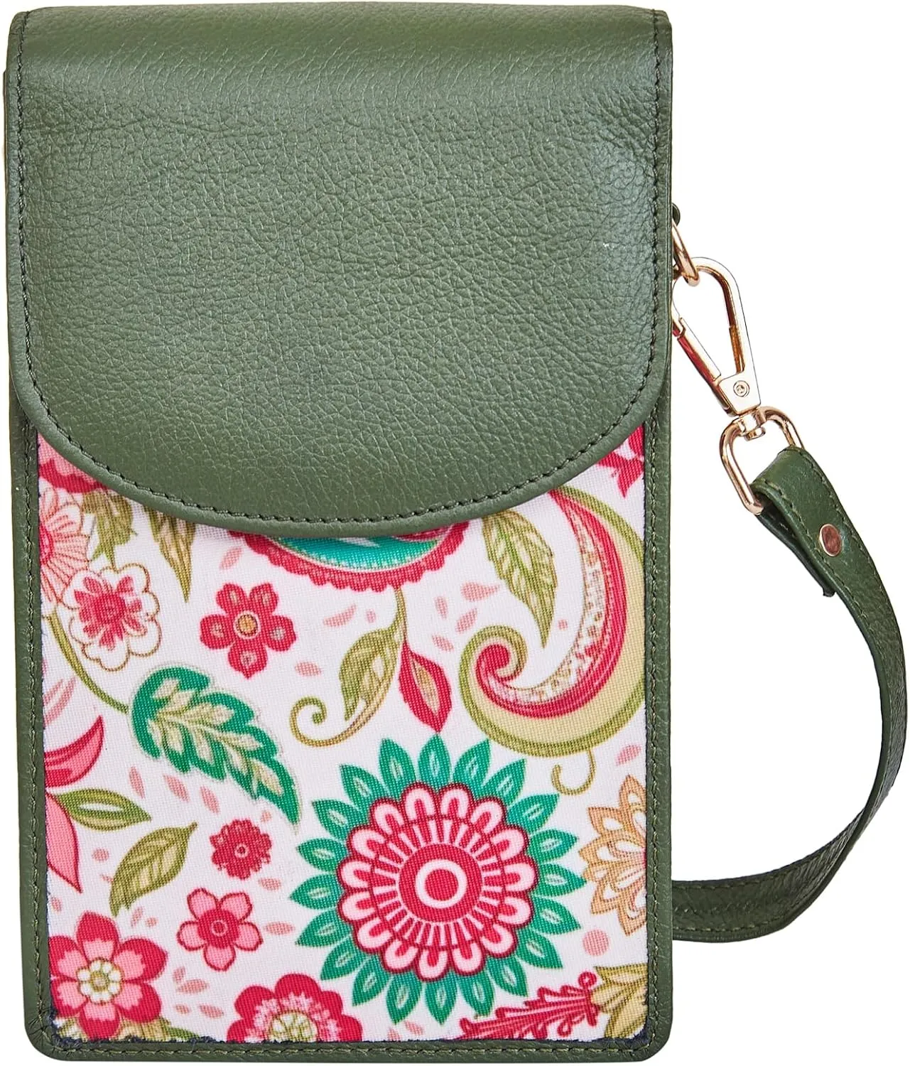 Ladies Cell Phone Crossbody Wallet with Leather Detailing