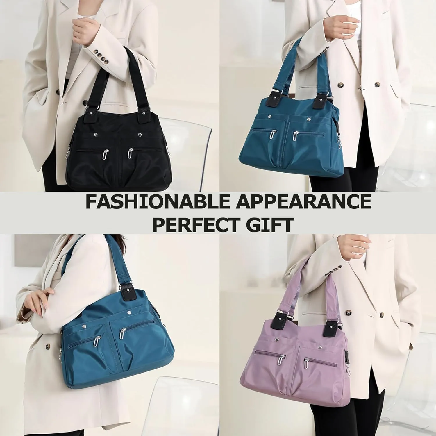 Langrents Nylon Waterproof Tote Bag, Langrents Large Capacity Multi Pocket Shoulder Bag, Handbags Purses Travel Bag