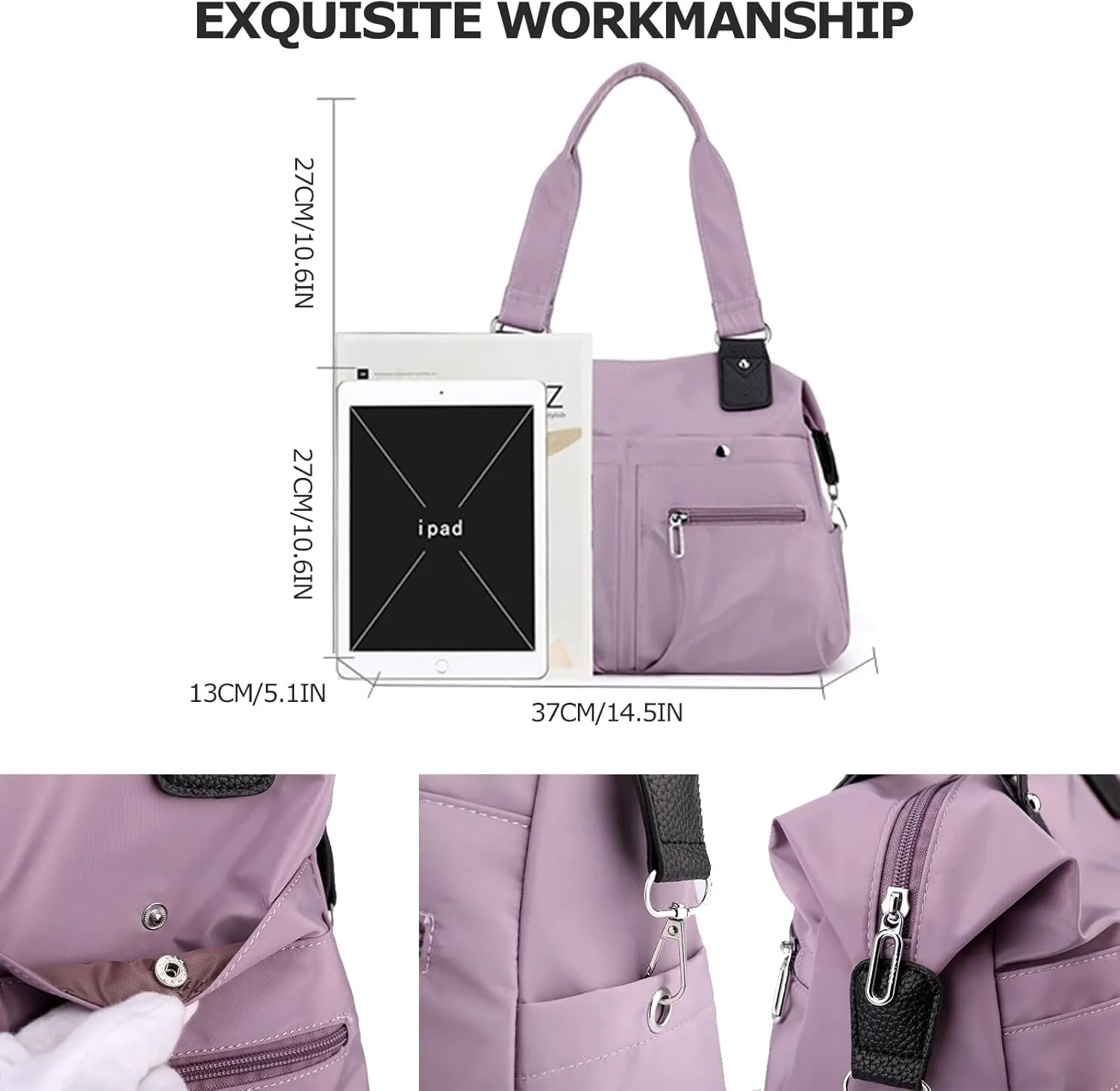 Langrents Nylon Waterproof Tote Bag, Langrents Large Capacity Multi Pocket Shoulder Bag, Handbags Purses Travel Bag