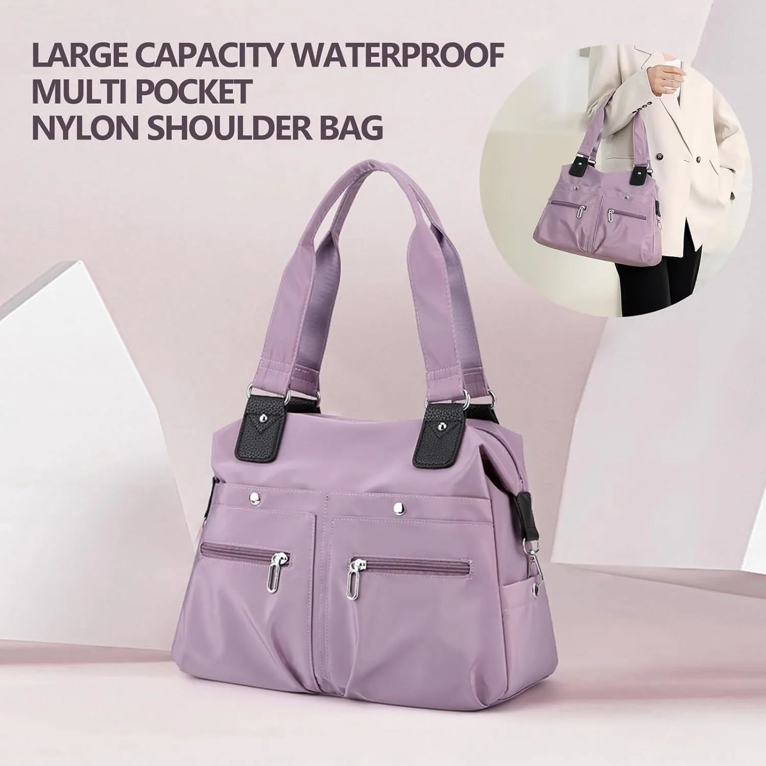 Langrents Nylon Waterproof Tote Bag, Langrents Large Capacity Multi Pocket Shoulder Bag, Handbags Purses Travel Bag