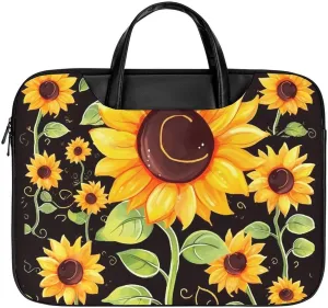 Laptop Bag for Women Men 15.6 In Waterproof Leather Computer Bags Cute Sunflower Laptop Tote Bag Lightweight Messenger Bag Casual Briefcase Handbag for Office, Work