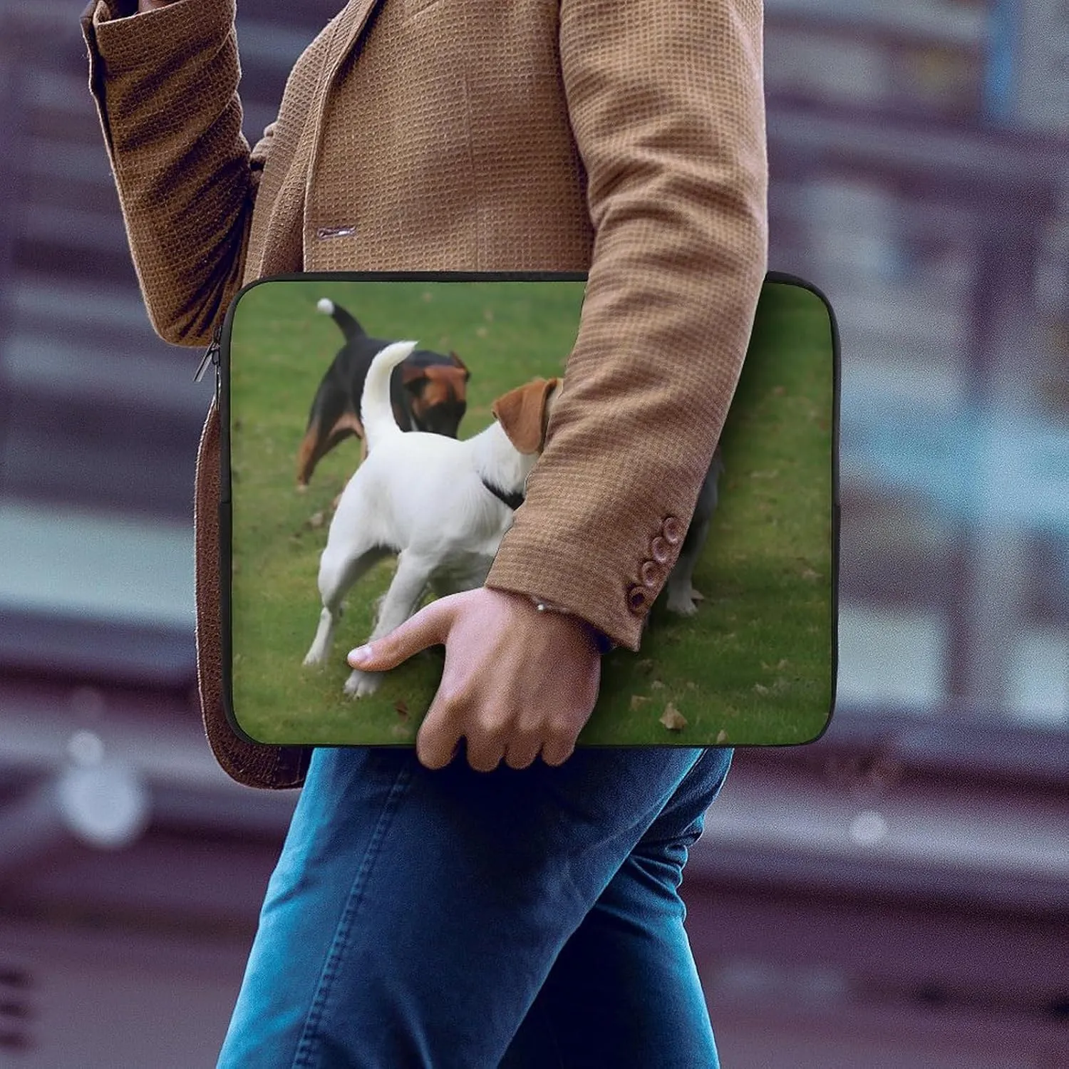 Laptop Sleeve Bag 10inch Slim Computer Carrying Bag Dogs Playing On The Lawn Laptop Protective Case Briefcase Handbag