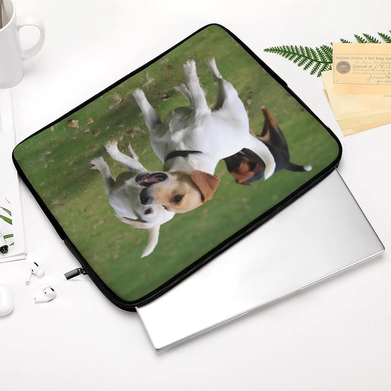 Laptop Sleeve Bag 10inch Slim Computer Carrying Bag Dogs Playing On The Lawn Laptop Protective Case Briefcase Handbag