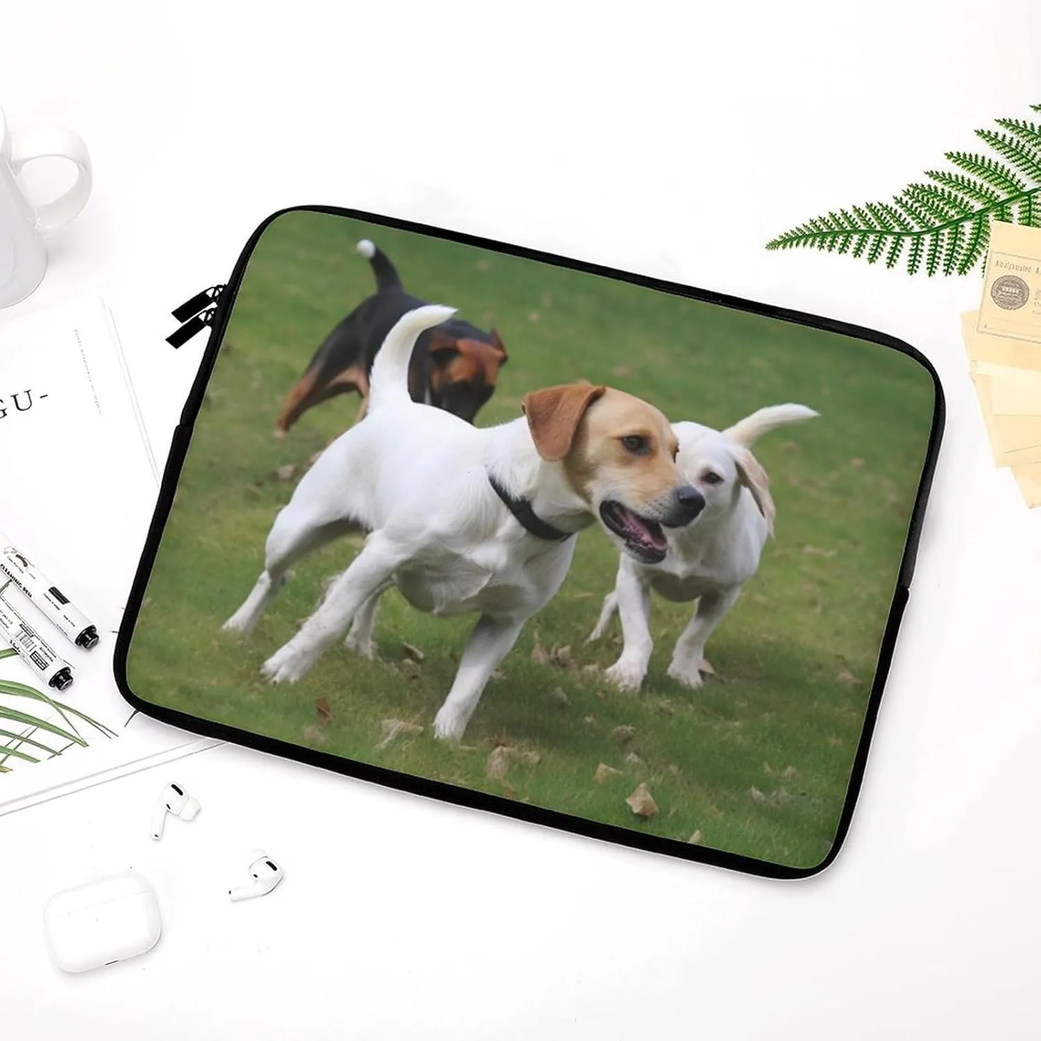 Laptop Sleeve Bag 10inch Slim Computer Carrying Bag Dogs Playing On The Lawn Laptop Protective Case Briefcase Handbag