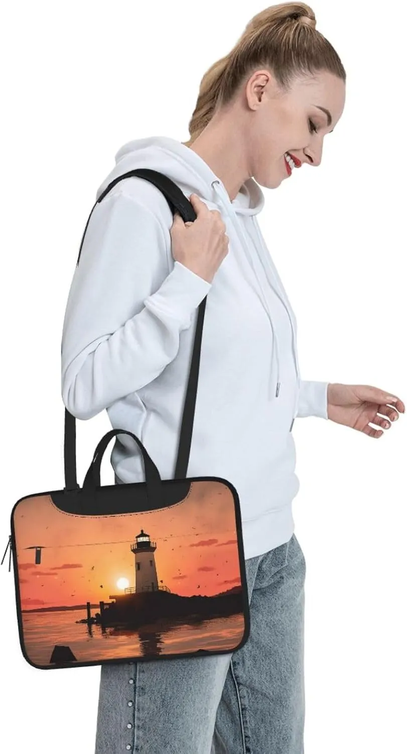 Laptop Sleeve Bag Shockproof Notebook Case Lighthouse Sunrise Computer Carrying Case with Shoulder Strap 15.6 inch