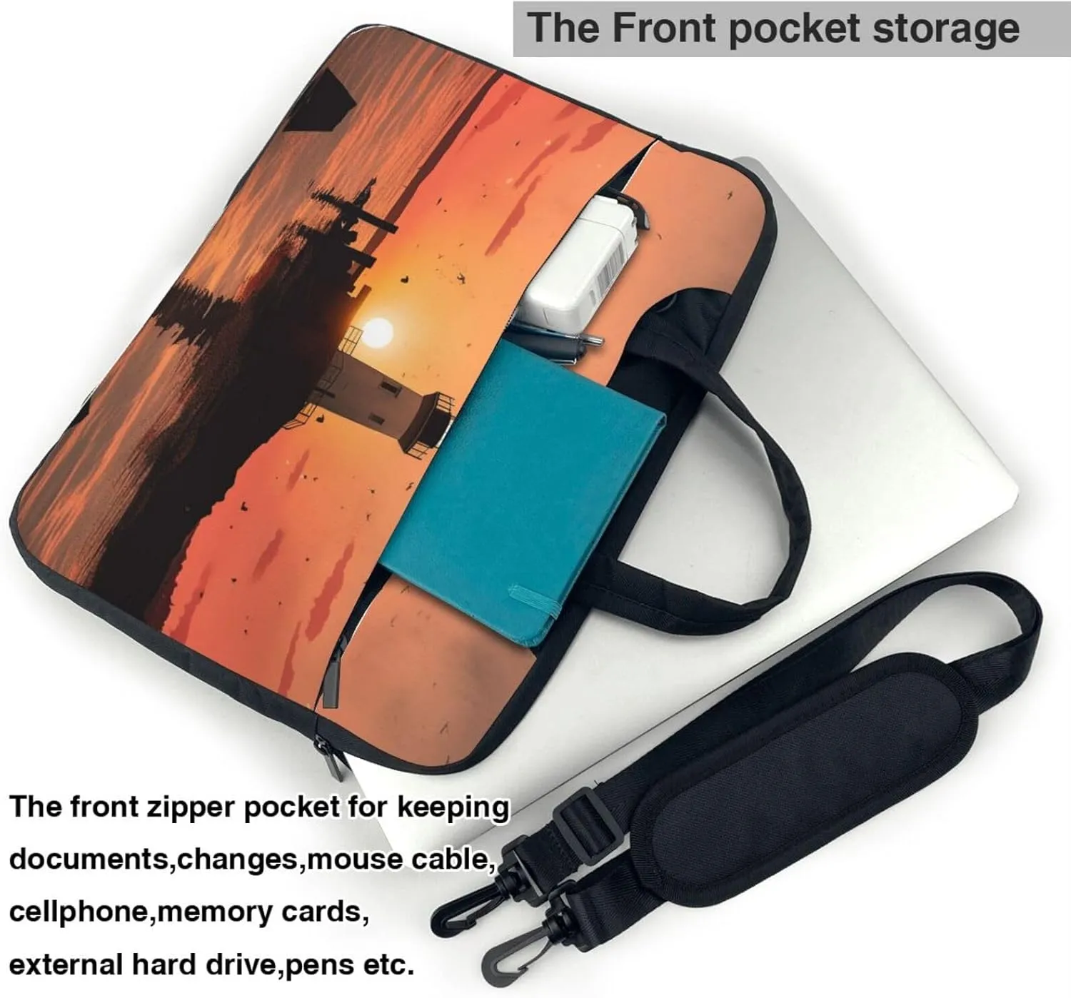 Laptop Sleeve Bag Shockproof Notebook Case Lighthouse Sunrise Computer Carrying Case with Shoulder Strap 15.6 inch