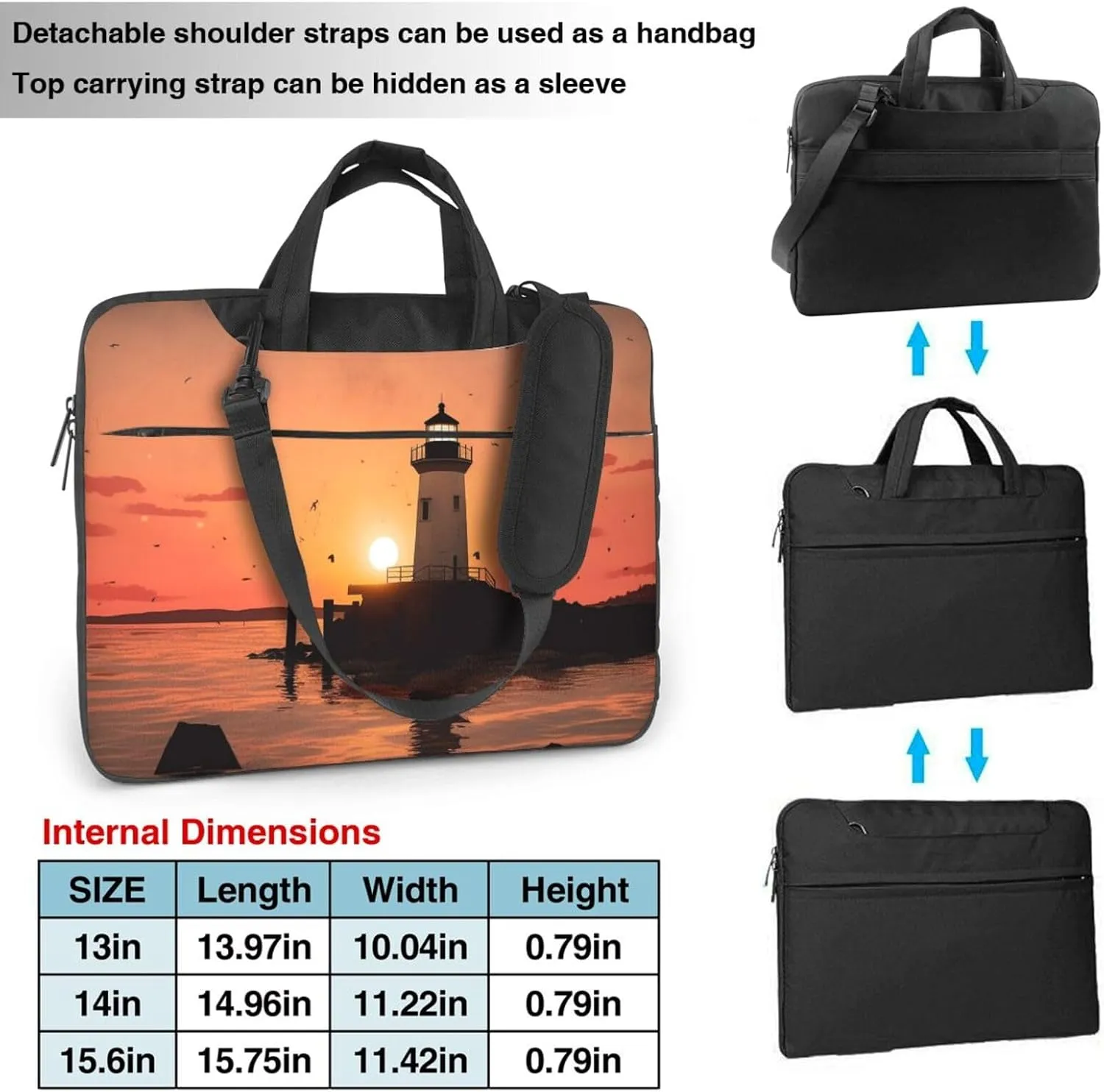 Laptop Sleeve Bag Shockproof Notebook Case Lighthouse Sunrise Computer Carrying Case with Shoulder Strap 15.6 inch