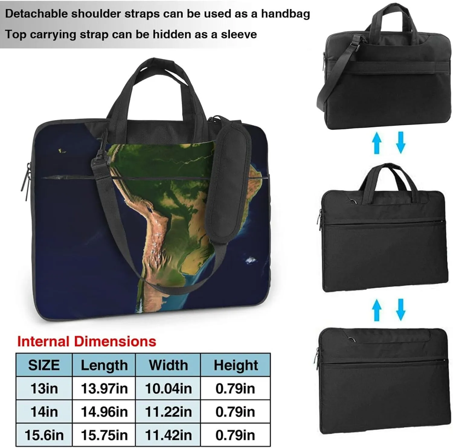 Laptop Sleeve Bag Shockproof Notebook Case South America Satellite Image Computer Carrying Case with Shoulder Strap 13 inch