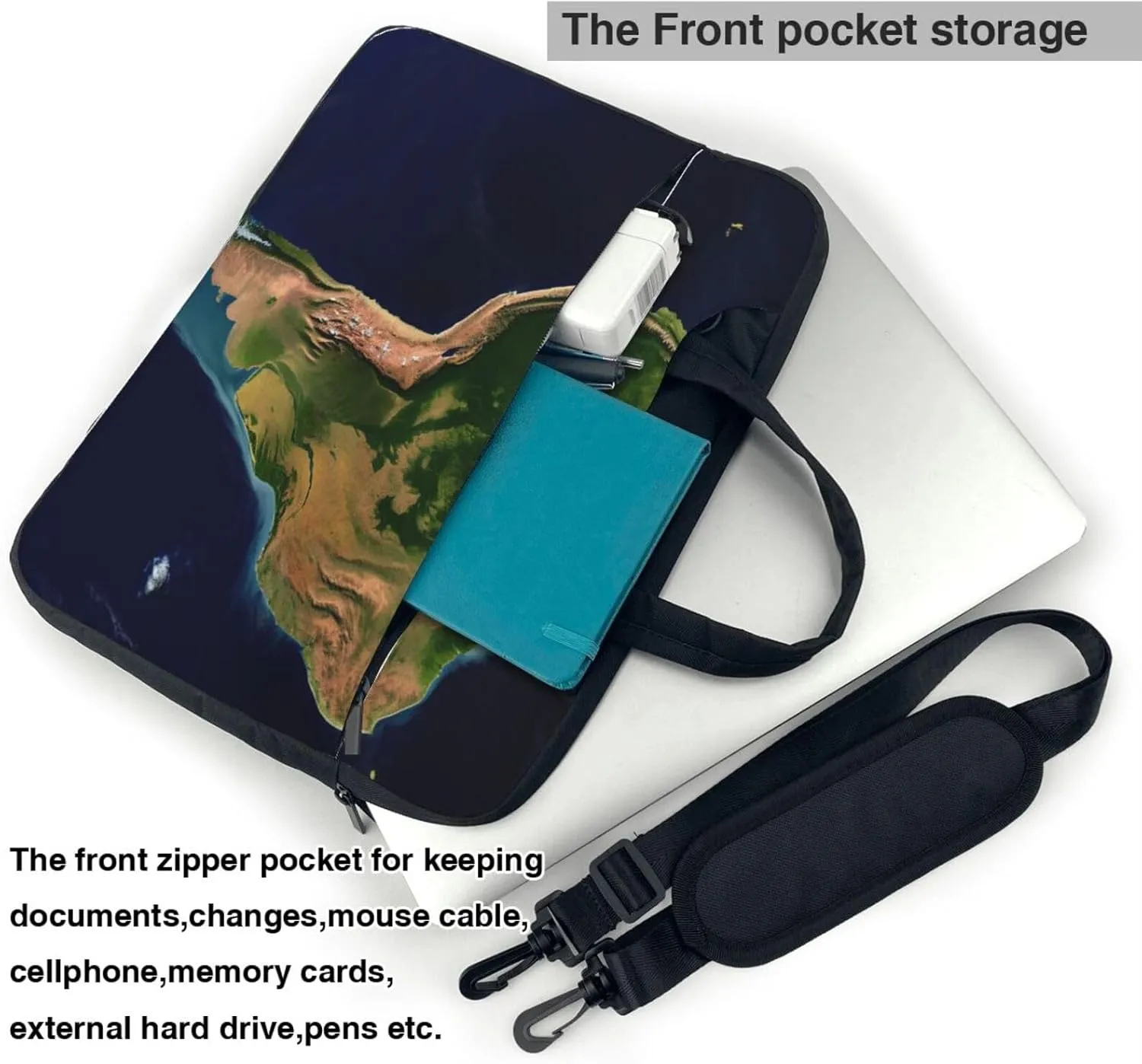 Laptop Sleeve Bag Shockproof Notebook Case South America Satellite Image Computer Carrying Case with Shoulder Strap 13 inch