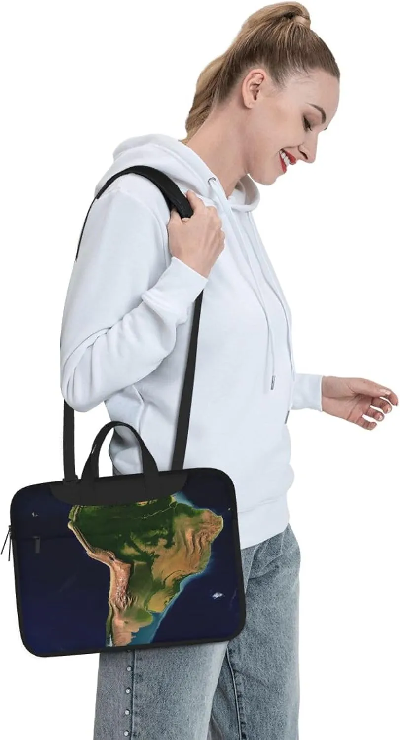 Laptop Sleeve Bag Shockproof Notebook Case South America Satellite Image Computer Carrying Case with Shoulder Strap 13 inch