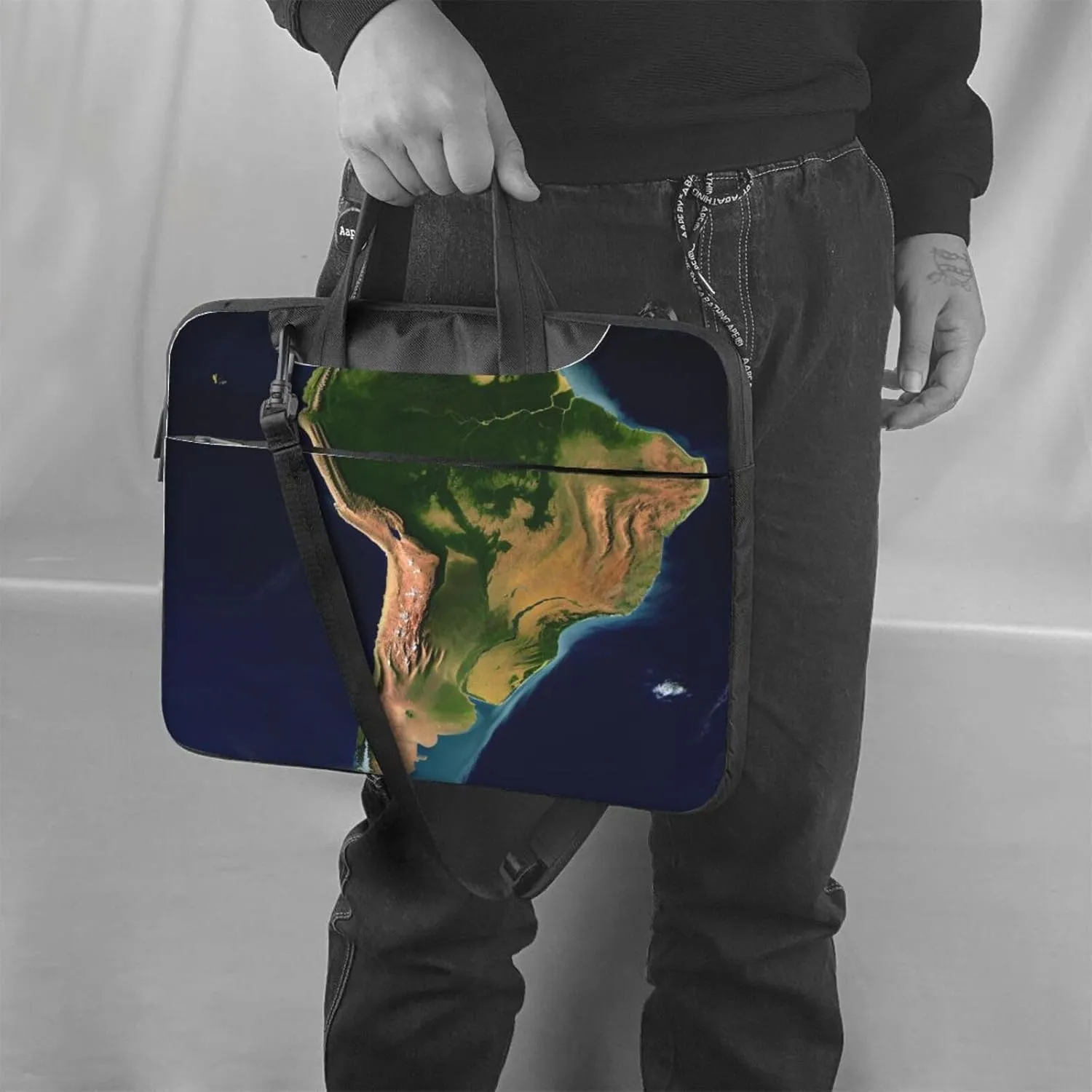 Laptop Sleeve Bag Shockproof Notebook Case South America Satellite Image Computer Carrying Case with Shoulder Strap 13 inch