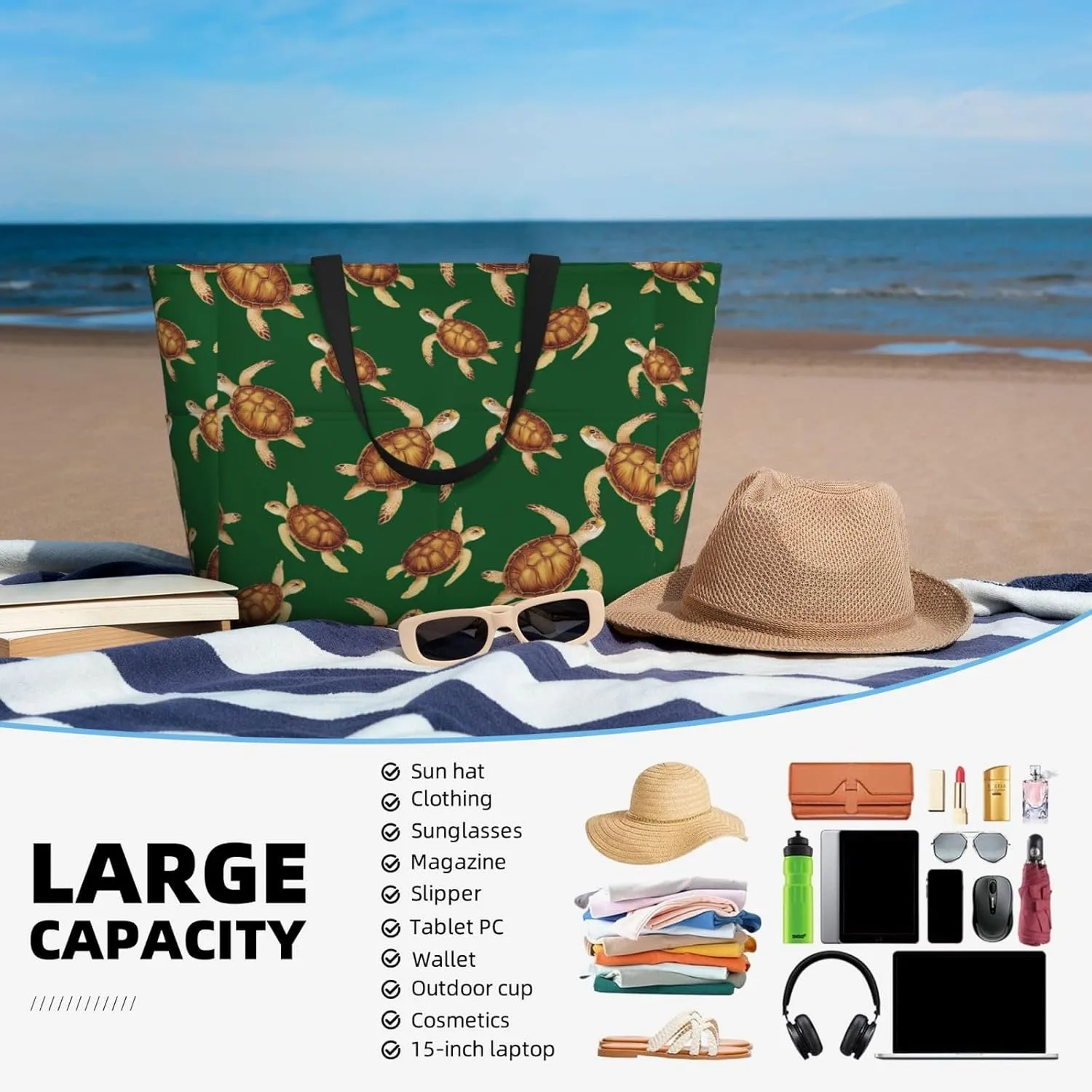 Large Beach Bag Waterproof Beach Totes Bags for Women Men, Pool Bag with Zipper Pocket