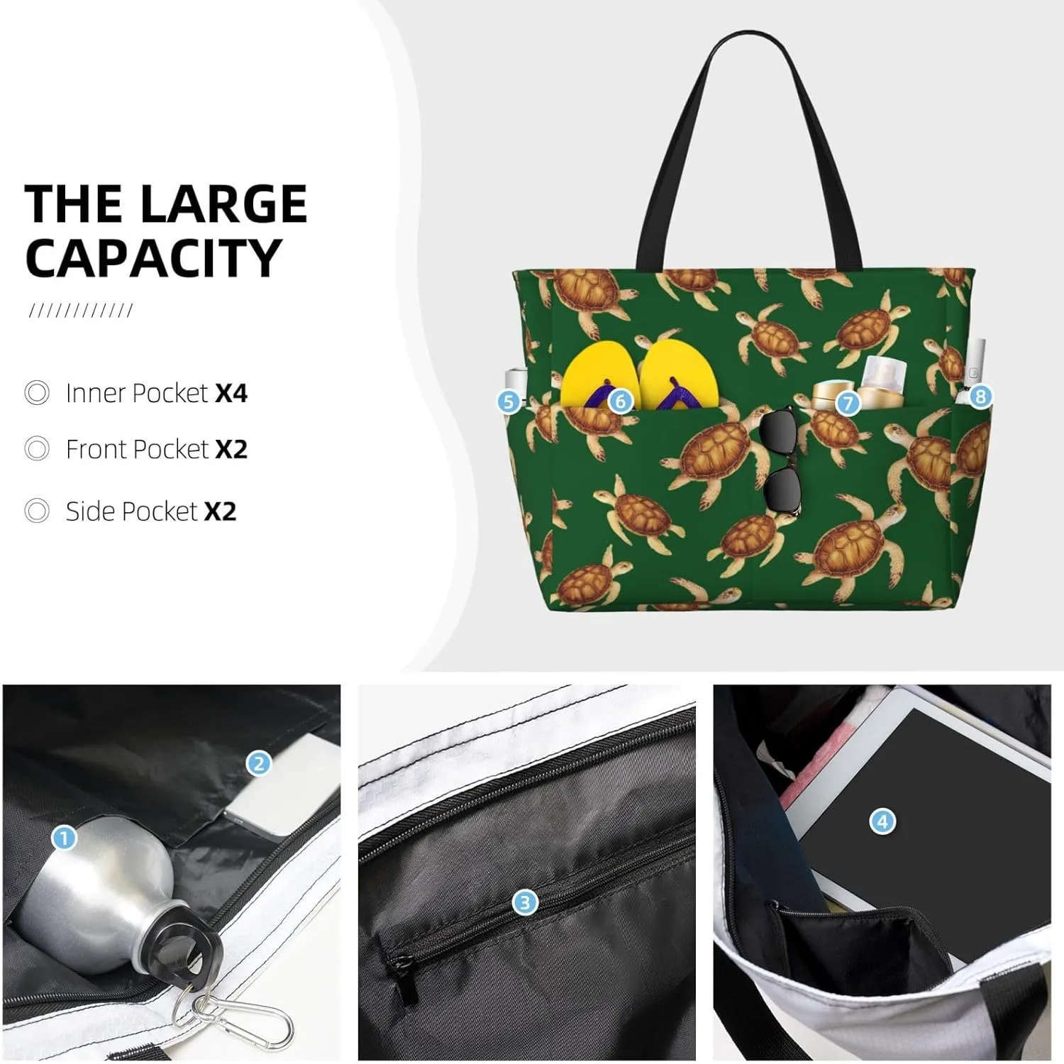 Large Beach Bag Waterproof Beach Totes Bags for Women Men, Pool Bag with Zipper Pocket