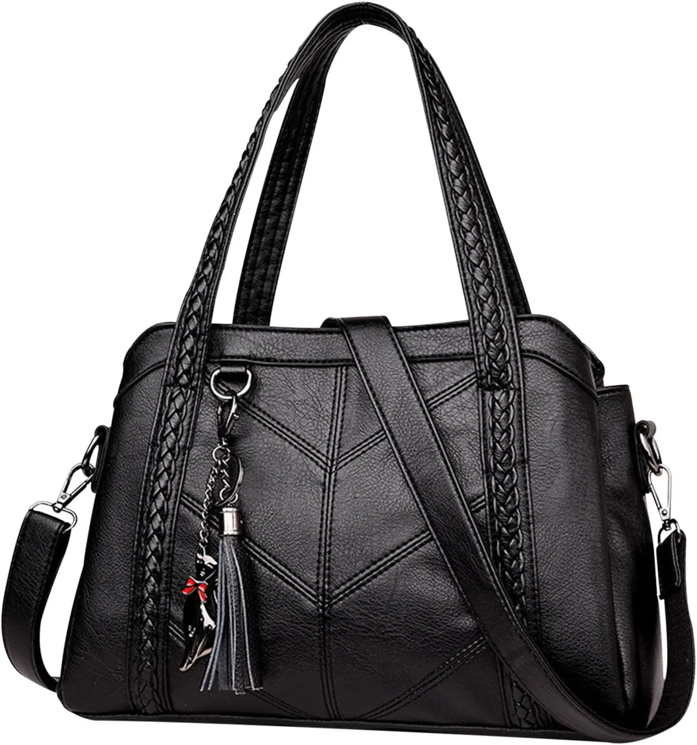 Large Capacity Leather Women Handbag, Multi Compartment Cosmetic Storage Bag, Messenger Bag Safe Convenient Soft, Leisure, Travel, Business