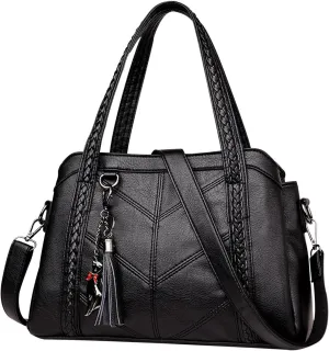 Large Capacity Leather Women Handbag, Multi Compartment Cosmetic Storage Bag, Messenger Bag Safe Convenient Soft, Leisure, Travel, Business