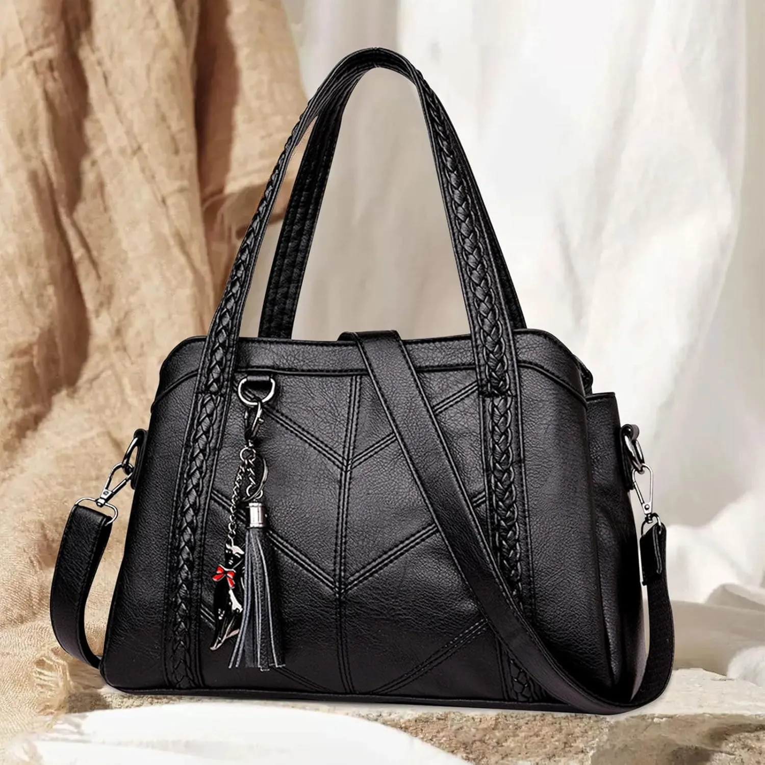 Large Capacity Leather Women Handbag, Multi Compartment Cosmetic Storage Bag, Messenger Bag Safe Convenient Soft, Leisure, Travel, Business