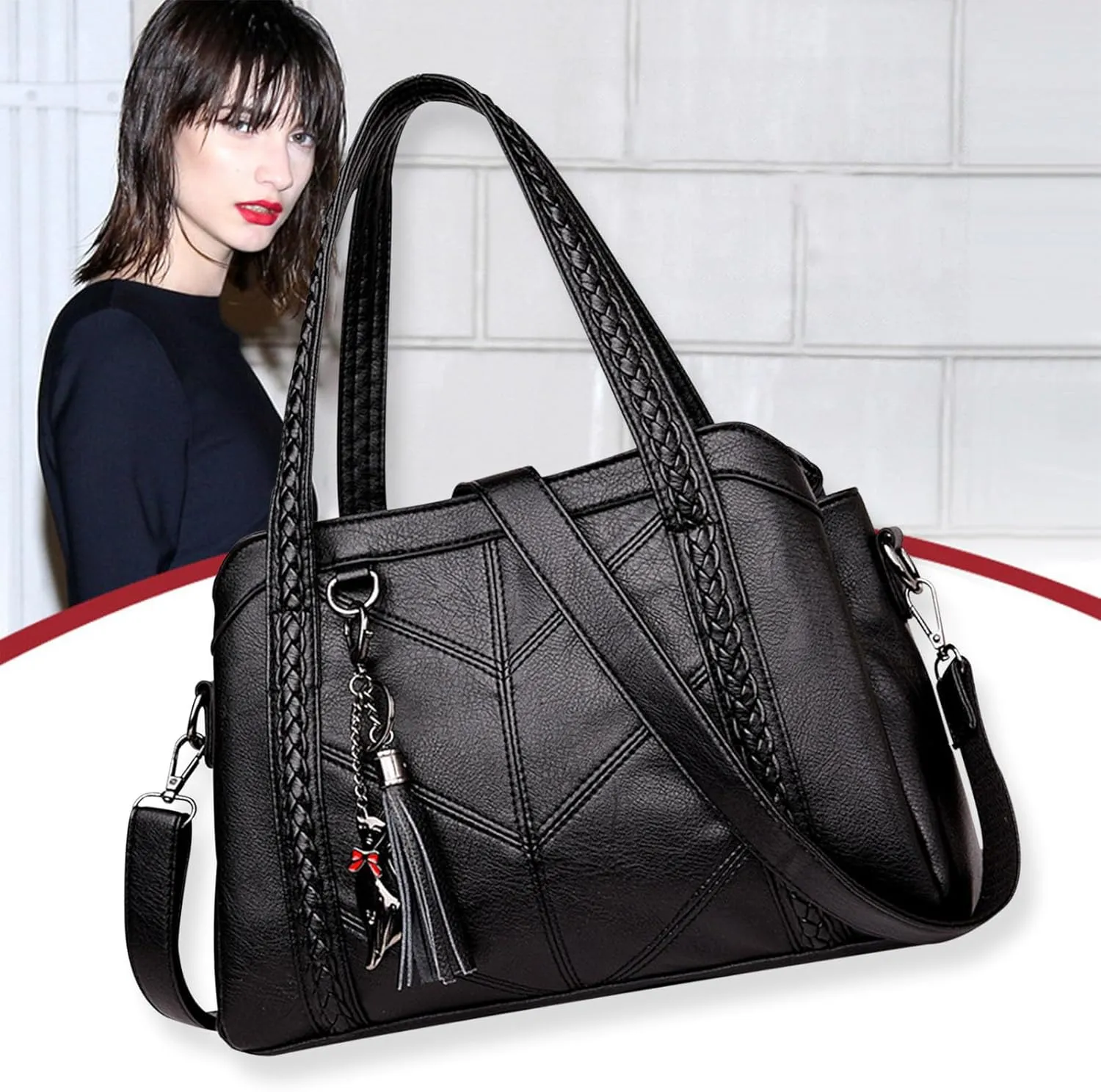 Large Capacity Leather Women Handbag, Multi Compartment Cosmetic Storage Bag, Messenger Bag Safe Convenient Soft, Leisure, Travel, Business