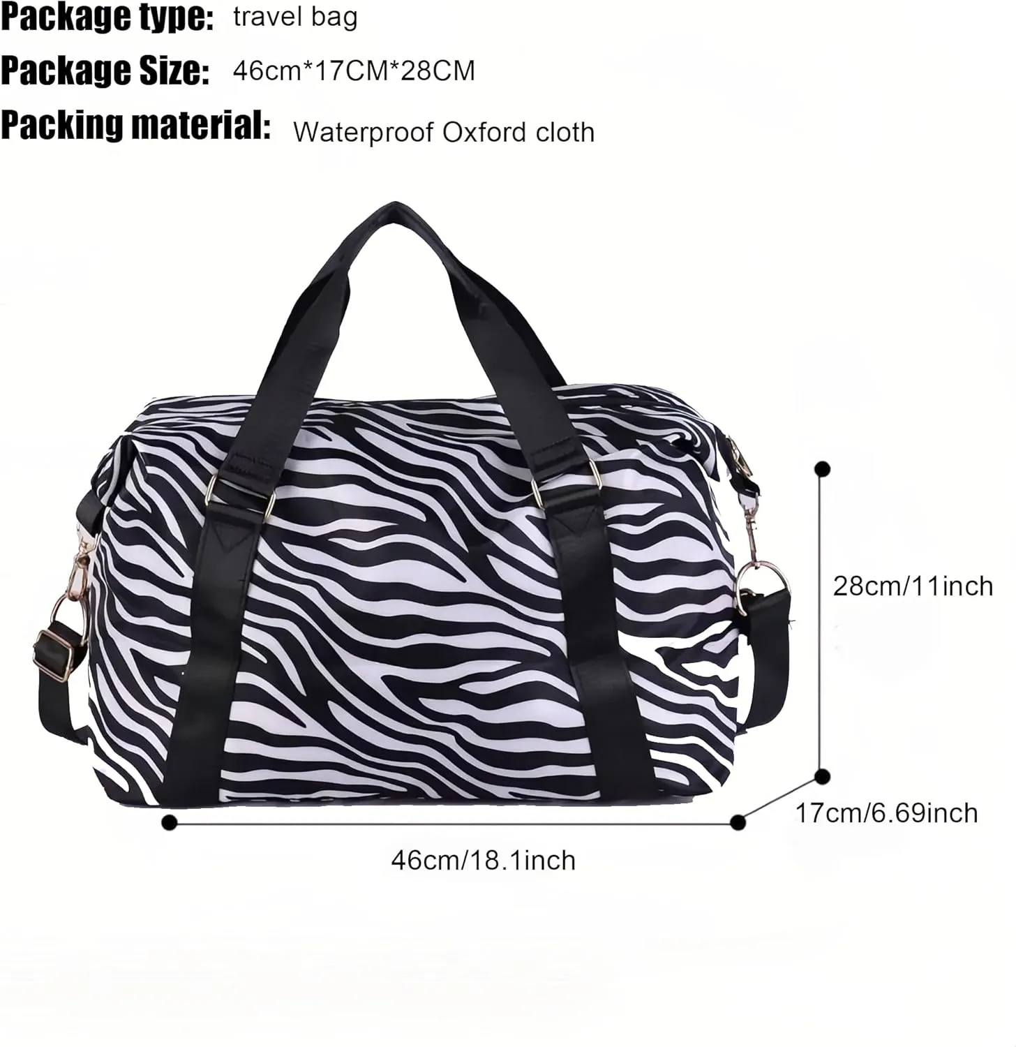 Large Capacity Travel Bag Wet Dry Shoulder Luggage Handbag Leisure Sports Fitness Bag Leopard Print Beach Bags Women's Backpack-Zebra black