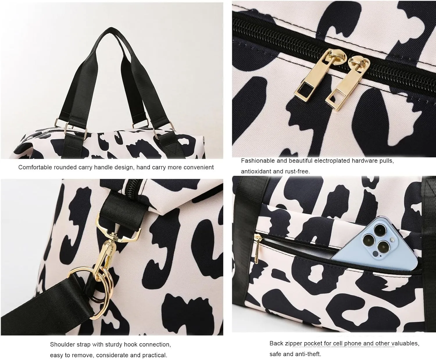Large Capacity Travel Bag Wet Dry Shoulder Luggage Handbag Leisure Sports Fitness Bag Leopard Print Beach Bags Women's Backpack-Zebra black