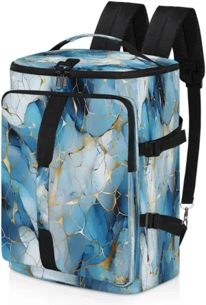 Large Carry on Backpack for Women Men Multi-function Gym Duffle Bag Blue Golden Marble Backpack Polyester Waterproof Duffel Bags