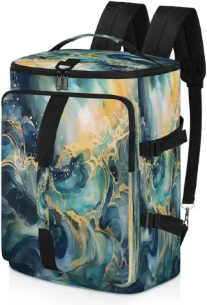 Large Carry on Backpack for Women Men Multi-function Gym Duffle Bag Marble Ocean Pattern Backpack Polyester Waterproof Duffel Bags