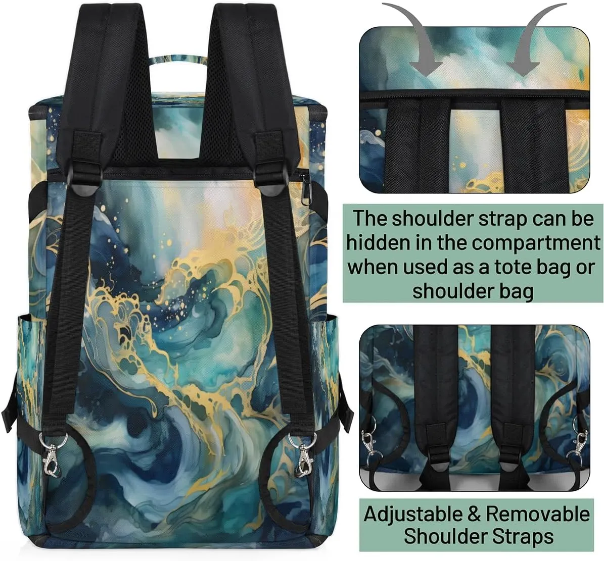 Large Carry on Backpack for Women Men Multi-function Gym Duffle Bag Marble Ocean Pattern Backpack Polyester Waterproof Duffel Bags