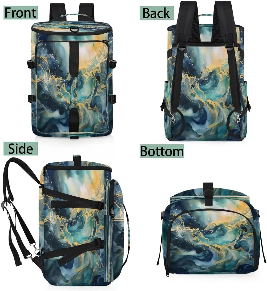 Large Carry on Backpack for Women Men Multi-function Gym Duffle Bag Marble Ocean Pattern Backpack Polyester Waterproof Duffel Bags