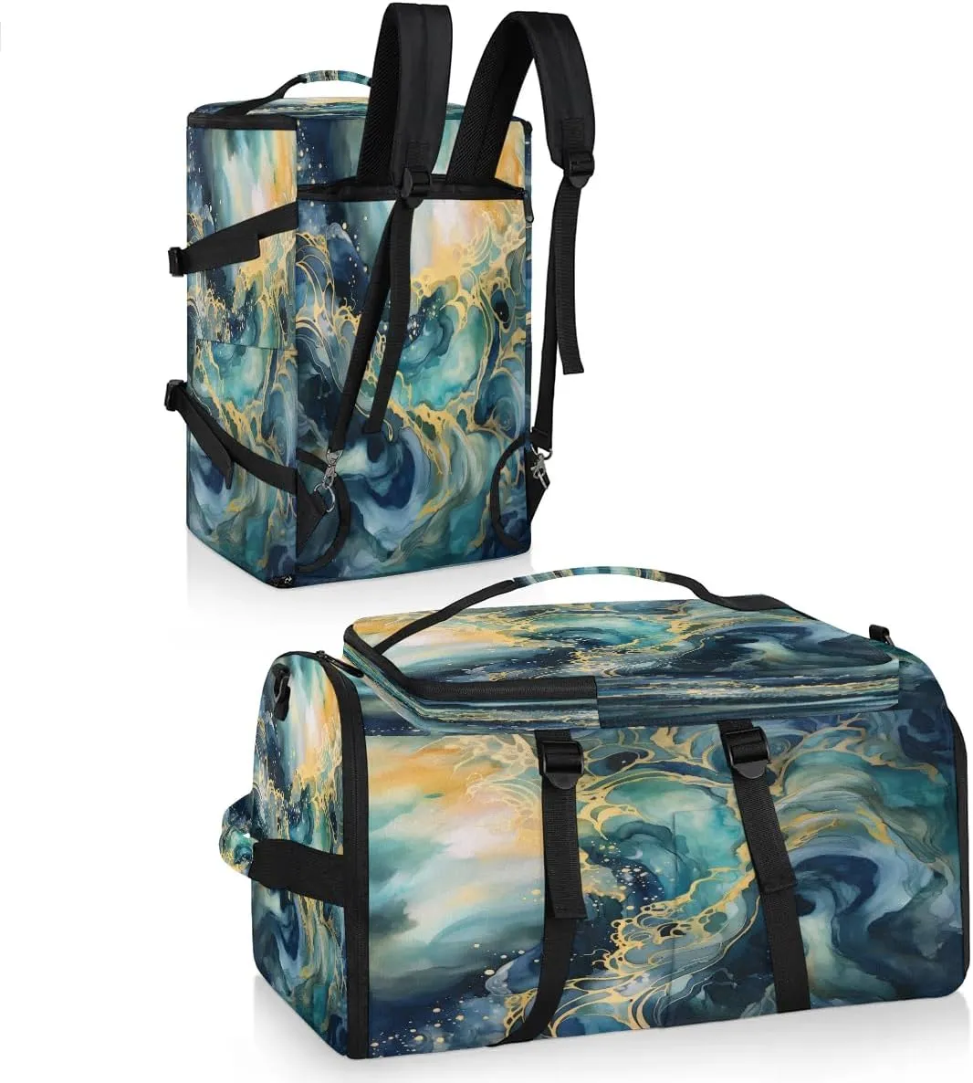 Large Carry on Backpack for Women Men Multi-function Gym Duffle Bag Marble Ocean Pattern Backpack Polyester Waterproof Duffel Bags