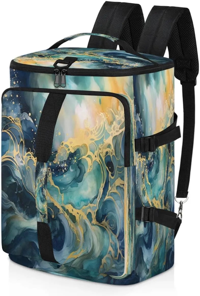Large Carry on Backpack for Women Men Multi-function Gym Duffle Bag Marble Ocean Pattern Backpack Polyester Waterproof Duffel Bags