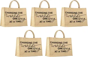 Large Jute Burlap Grocery Bags, 5 Pack, Eco-Friendly, Reusable and Biodegradable, Shopping Tote