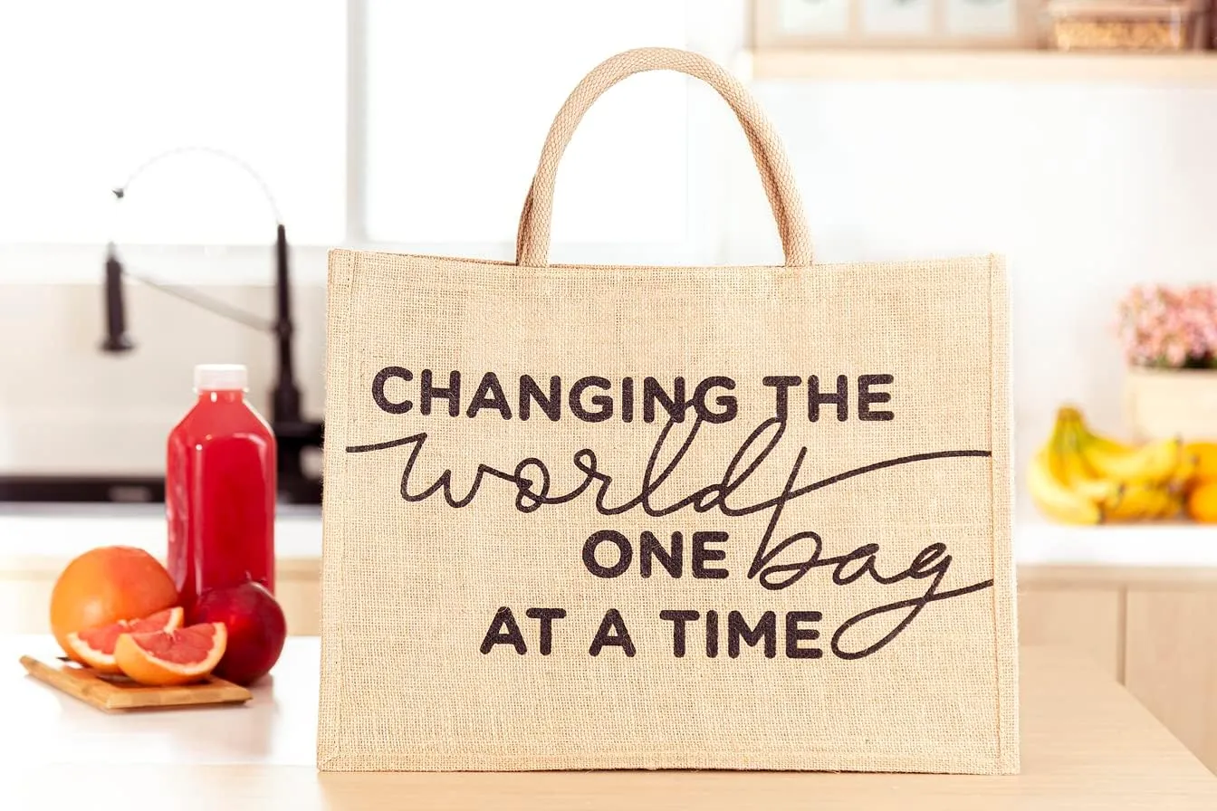 Large Jute Burlap Grocery Bags, 5 Pack, Eco-Friendly, Reusable and Biodegradable, Shopping Tote